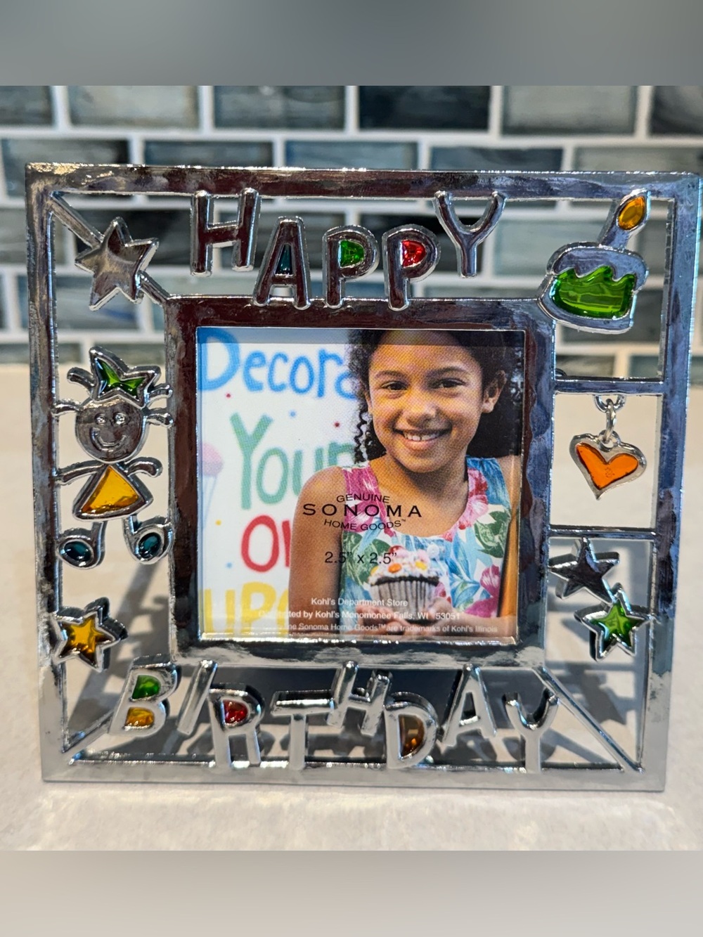 Sonoma Silver "Happy Birthday" Photo Frame with Colorful Enamel Accents